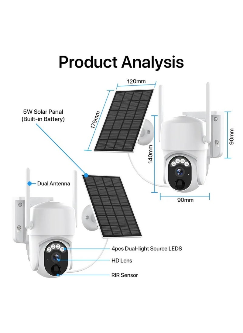 Generic - 4G GSM LTE Solar Camera PTZ With Battery Outdoor CCTV Cloud Solar Power Garden Smart Security Camera, 2-Way Audio, Radar PIR Motion Detection, 1080P Night Vision, Mini Solar Panel, Without Wires - Image 1