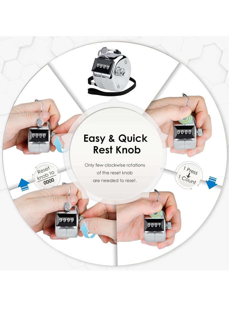 Metal Hand Tally Counter,4 Digit Display Clicker Counter Metal Mechanical Handheld Pitch Counter Clicker with Finger Ring for Row Sport Coach School Event
