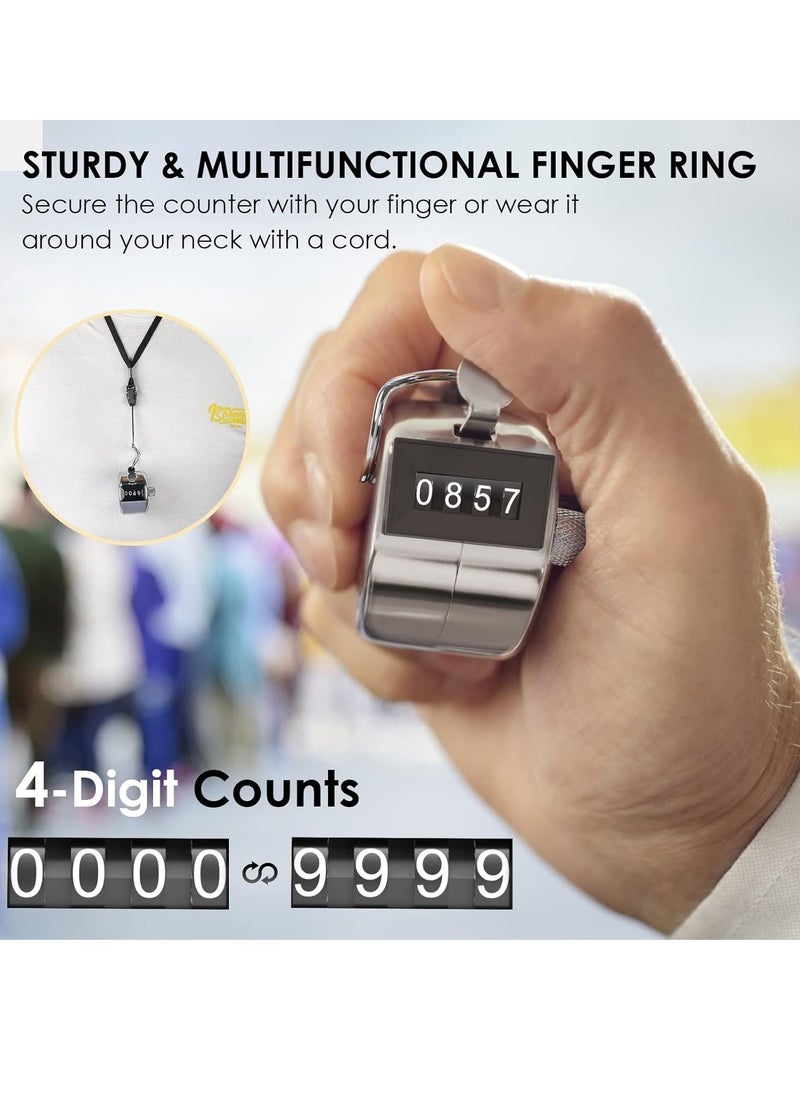 Metal Hand Tally Counter,4 Digit Display Clicker Counter Metal Mechanical Handheld Pitch Counter Clicker with Finger Ring for Row Sport Coach School Event
