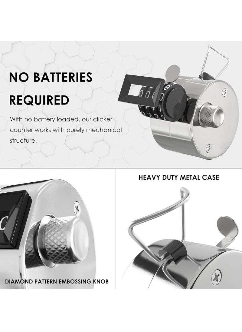 Metal Hand Tally Counter,4 Digit Display Clicker Counter Metal Mechanical Handheld Pitch Counter Clicker with Finger Ring for Row Sport Coach School Event