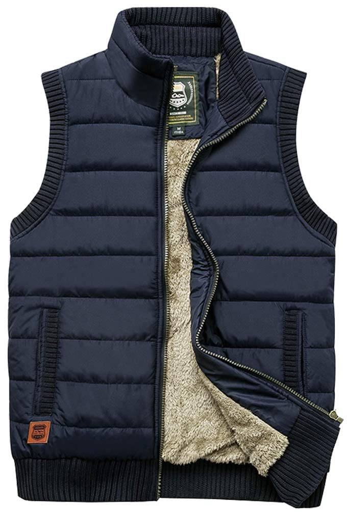 Vcansion Men's Outdoor Casual Stand Collar Fleece Lined Jacket Vest Padded Vest Coat Dark Blue US XL - Image 1