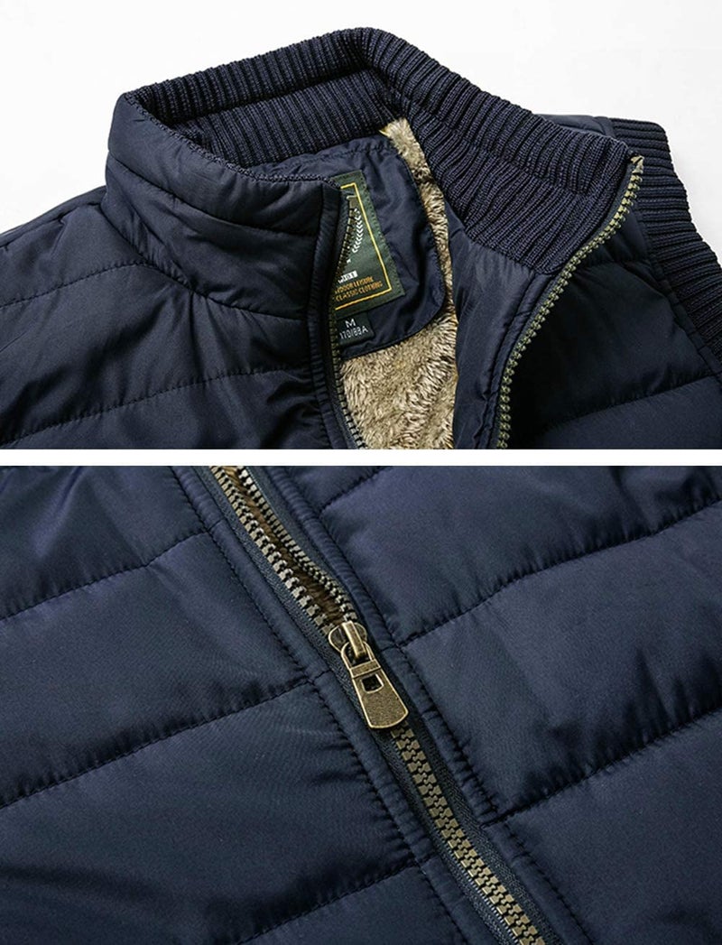 Vcansion Men's Outdoor Casual Stand Collar Fleece Lined Jacket Vest Padded Vest Coat Dark Blue US XL - Image 4