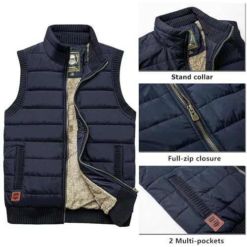 Vcansion Men's Outdoor Casual Stand Collar Fleece Lined Jacket Vest Padded Vest Coat Dark Blue US XL - Image 2