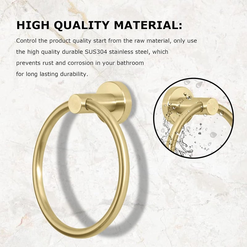 RAYYAN Towel Ring Hand Towel Holder Hand Towel Racks Wall Mount Round Towel Hanger 304 Stainless Steel Bathroom Accessories Wall Mount Bathroom Hardware(Gold) - Image 3