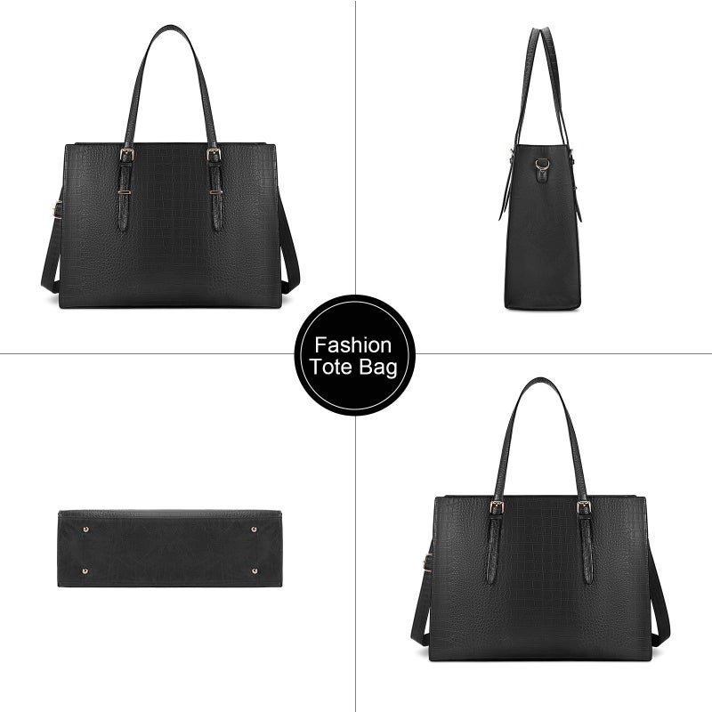 Lubardy Laptop Bag for Women 15.6 Inch Laptop Tote Bag Leather Classy Computer Briefcase for Work Waterproof Handbag Professional Shoulder Bag Women Business Office Bag Large Capacity Black - Image 5