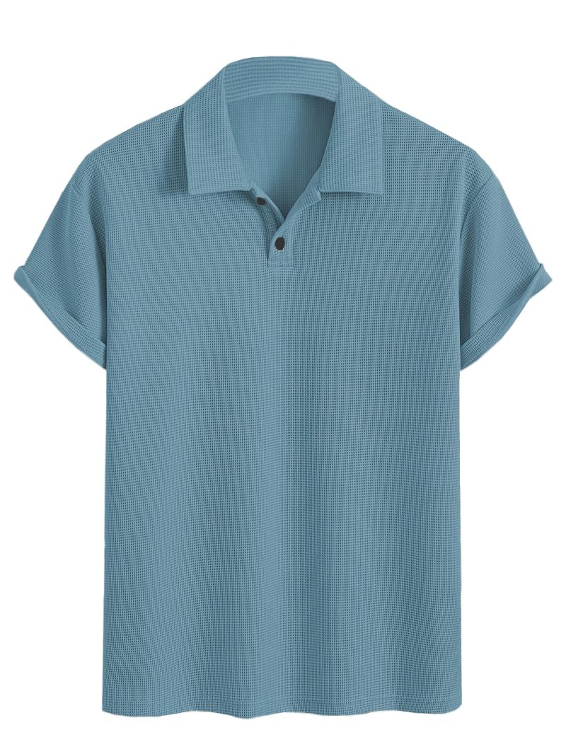 TAGDO® Premium Waffle Knit T-Shirt || Tshirt for Man || Mens Tshirt (Button-Waffle-2018-Aqua-XXL) - Image 4