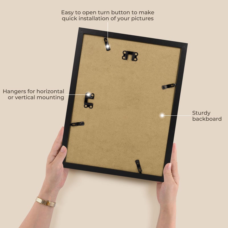 AUEAR  9x12 Picture Frames Set of 3  with Mat for 6x8 or 9x12 without Mat  Engineered Wood Photo Frames with Plexiglass  Wall Mounting (Black) - Image 5