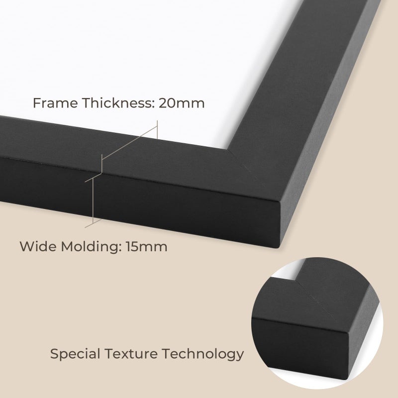 AUEAR  9x12 Picture Frames Set of 3  with Mat for 6x8 or 9x12 without Mat  Engineered Wood Photo Frames with Plexiglass  Wall Mounting (Black) - Image 4