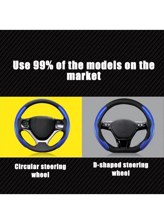 YONK New Carbon Fiber Steering Pattern Wheel Cover for Women&Man, Safe and Non-Slip Car Accessory Protector Wheel Cover Universal Automobile Interior Accessories Sport BLUE - Image 4