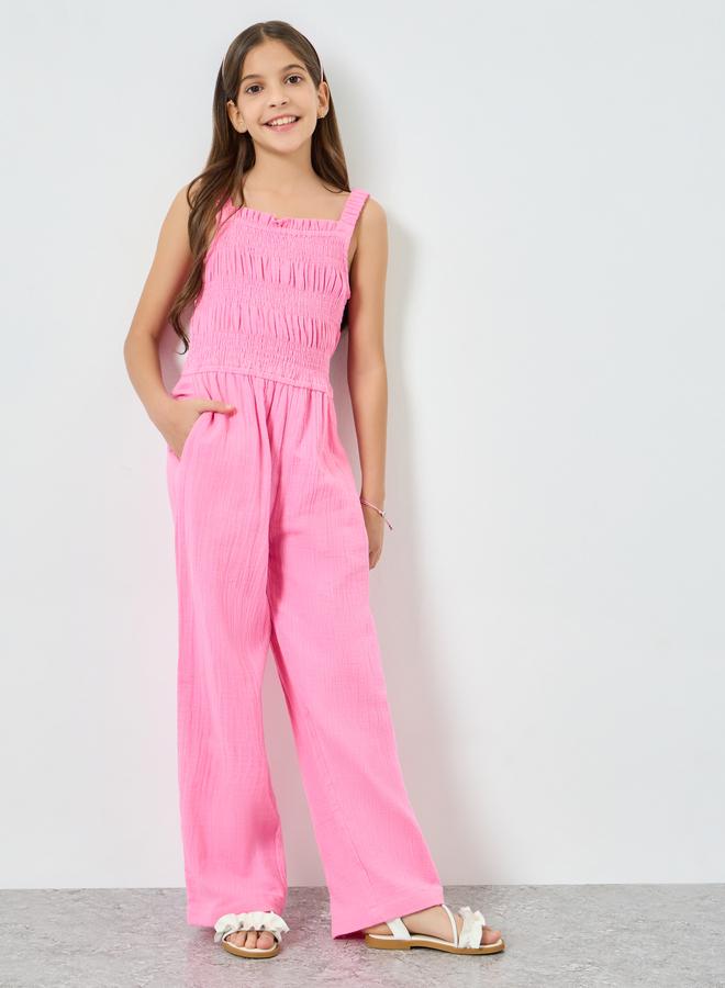 Styli Girls Pink Cotton Strappy Jumpsuit - Image 1