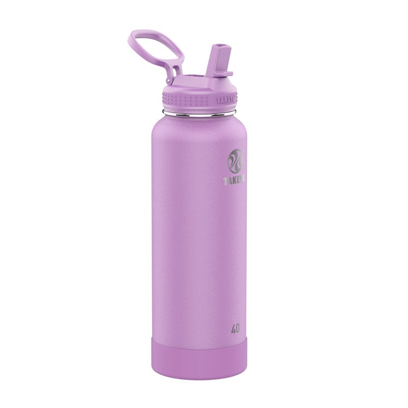 Takeya 40 oz Actives Stainless Steel Water Bottle with Straw Lid Leakproof DoubleWall Insulated Keeps Drinks Cold 24 hrsHot 12 hrs BPAFree PowderCoated Gym Travel Lilac - Image 2