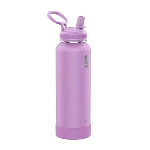 Takeya 40 oz Actives Stainless Steel Water Bottle with Straw Lid Leakproof DoubleWall Insulated Keeps Drinks Cold 24 hrsHot 12 hrs BPAFree PowderCoated Gym Travel Lilac - Image 1