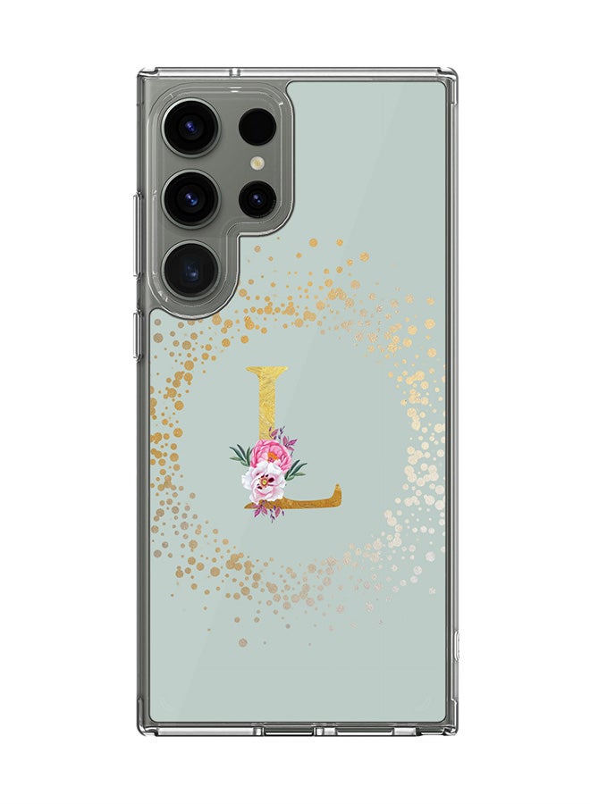 Stylizedd Classic Clear Case for Samsung Galaxy S24 Ultra , Hybrid Soft Transparent Cover Custom Monogram Initial Letter Floral Pattern Alphabet -L (Light Grey) - Image 1