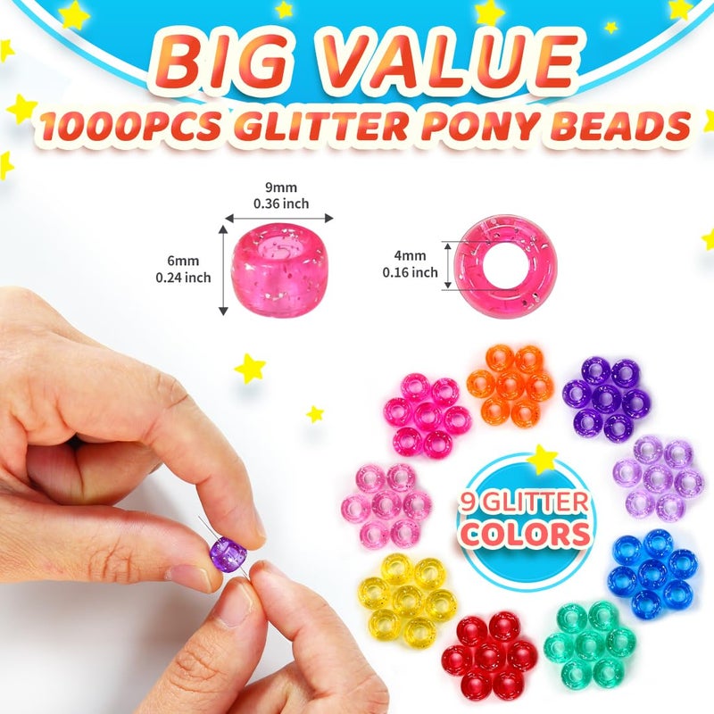 IOOLEEM 1000 Glitter Hair Beads for Crafts, Beads, Pony Beads Bulk, Beads for DIY, Glitter Beads for Bracelets Making, Beads for Hair - Image 2