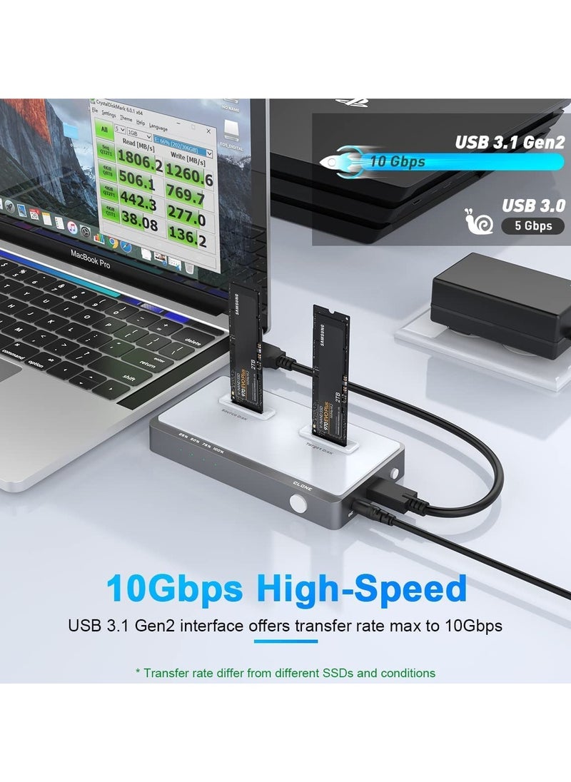 10 Gbps Dual-Bay M.2 NVMe Duplicator 2 Bay Offline Clone Docking Station, USB C to NVME SSD Enclosure for M Key NVMe PCIe 2242 2260 2280 22110 M.2 SSDs
