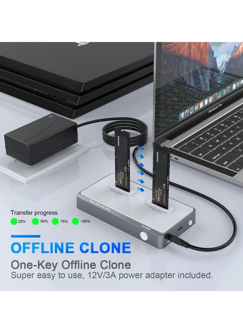 10 Gbps Dual-Bay M.2 NVMe Duplicator 2 Bay Offline Clone Docking Station, USB C to NVME SSD Enclosure for M Key NVMe PCIe 2242 2260 2280 22110 M.2 SSDs