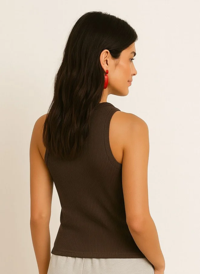 SASSAFRAS Ribbed Round Neck Cotton Top for Women