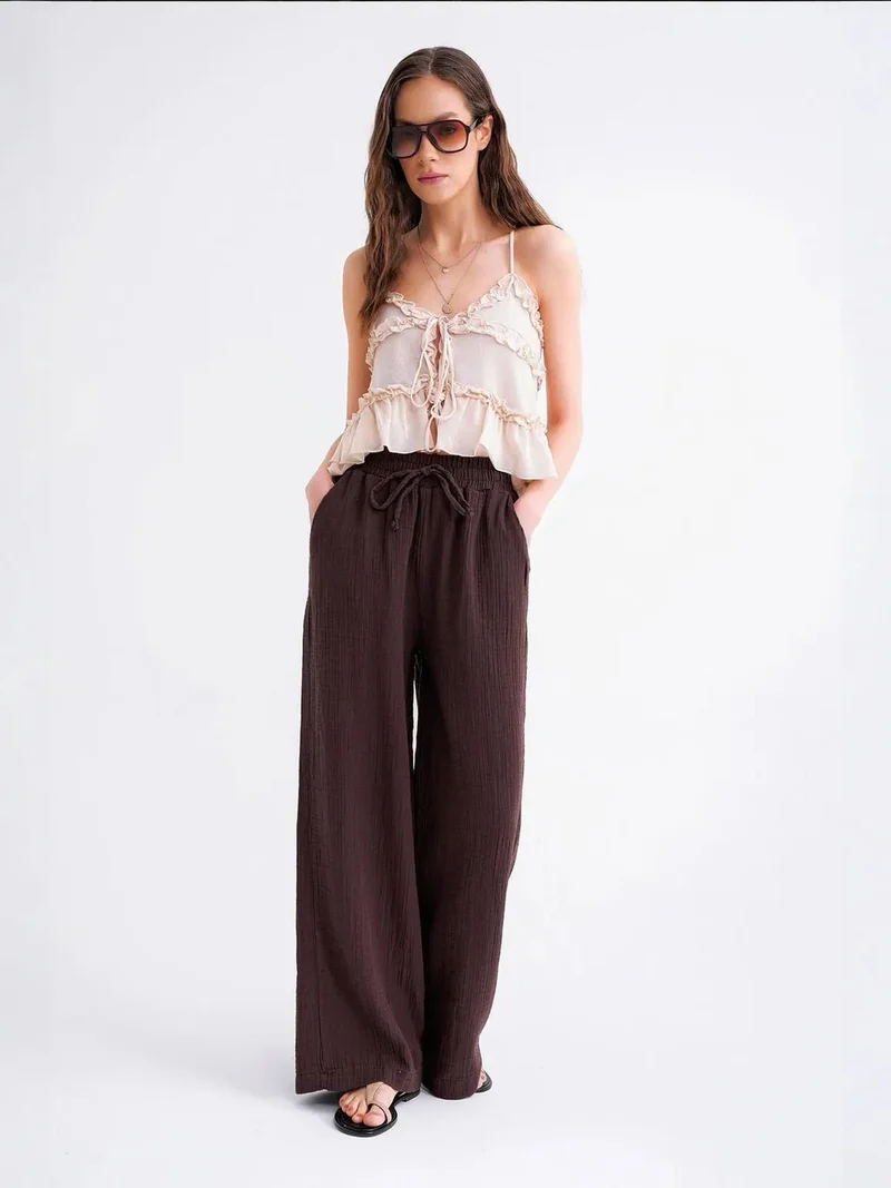 MixRay Mixray High Waist Textured Muslin Fabric Pants
