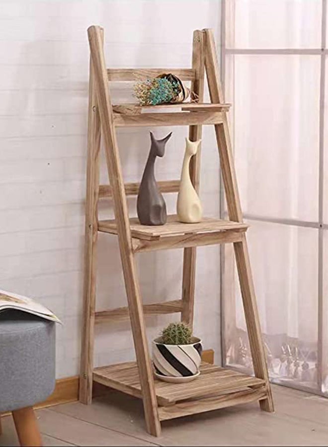 HOME TASTE Hometaste Wood Plant Stands 3 And 4 Tiers Plant Rack, Indoor Outdoor Ladder Plant Stand, Foldable Display Storage Shelves For Patio Garden Balcony Yard (3 Floor Natural) 