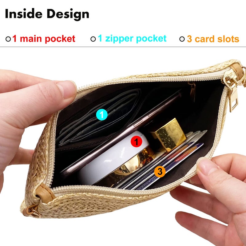 Beurlike Straw Clutch Purses for Women Beach Wristlet Wallet Small Cross body bag for Girls(Beige) - Image 3