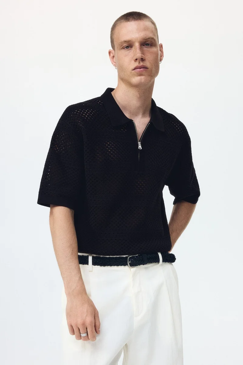 Relaxed Fit Hole-knit polo shirt