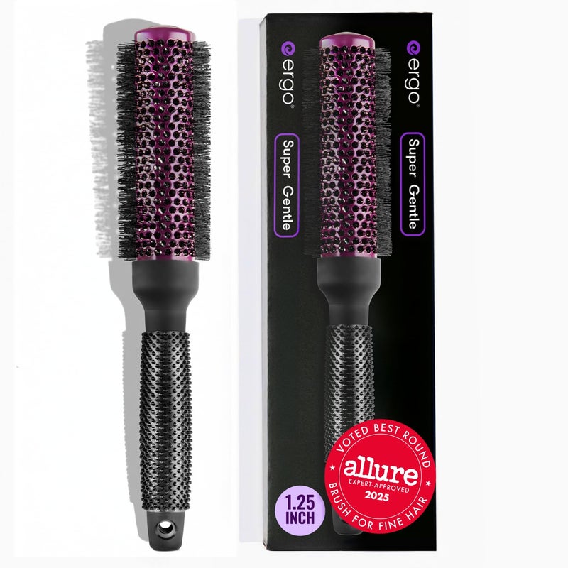ERGO Super Gentle Round Brush for Blow Out - Salon Quality Hair Styling for Women - Roller for Wet and Dry Hair - Volumizing Care Blowout - ERG33:1.25" - Image 1