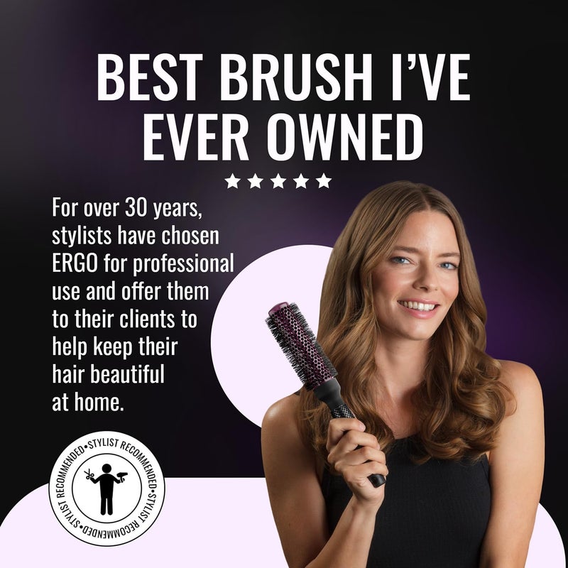 ERGO Super Gentle Round Brush for Blow Out - Salon Quality Hair Styling for Women - Roller for Wet and Dry Hair - Volumizing Care Blowout - ERG33:1.25" - Image 5
