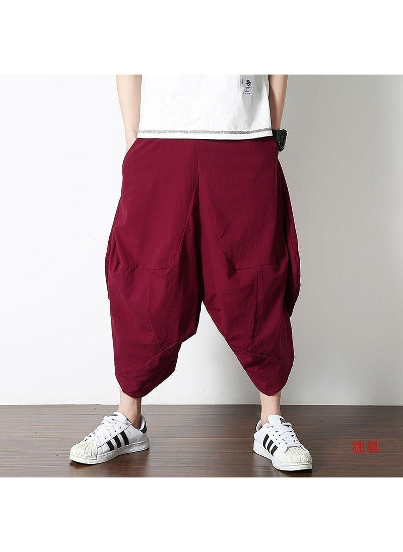 Generic - Linen Pants Men Loose Retro Lantern Trousers black - Image 1