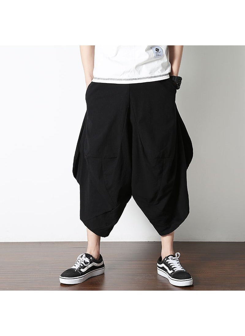 Generic - Linen Pants Men Loose Retro Lantern Trousers black - Image 1