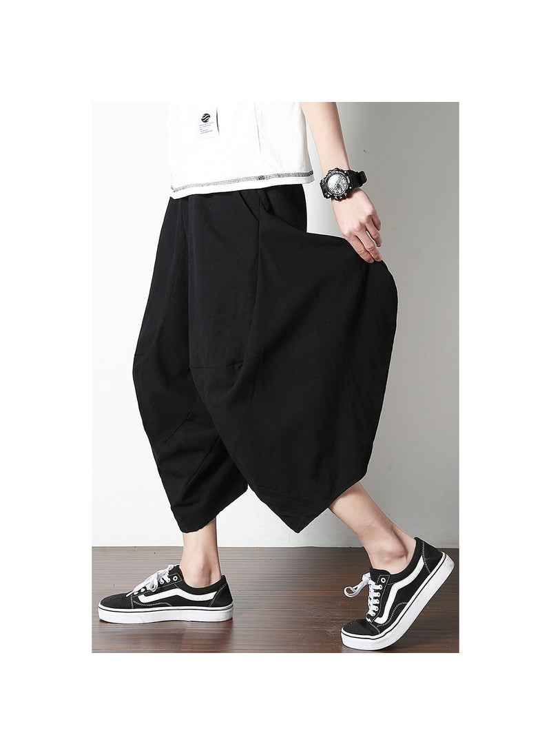 Generic - Linen Pants Men Loose Retro Lantern Trousers black - Image 1