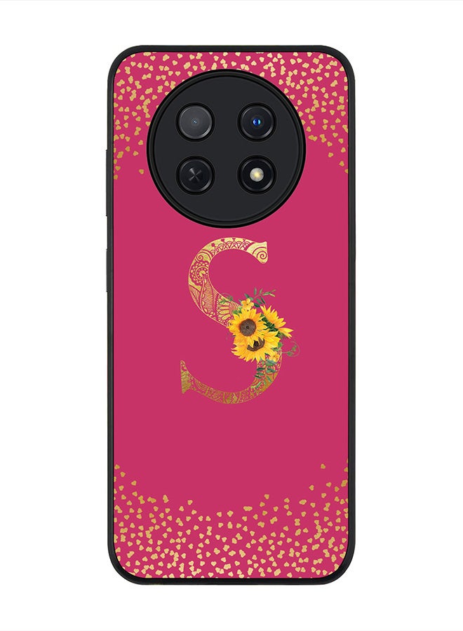 Stylizedd Cover for Huawei Nova Y91 4G / Huawei Enjoy 60X Case, Rugged Black Slim Fit Custom Monogram Initial Letter Mandala Floral Pattern Alphabet-S(Dark Pink Rose) - Image 1