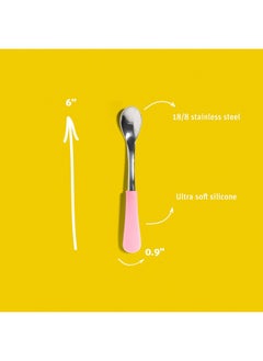Avanchy Infant Baby Spoons Stainless Steel And Silicone Set Self Feeding Food Utensils 4 Months Baby Led Weaning 2 Pack Green  - Image 2