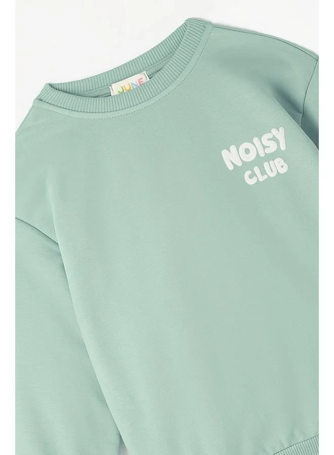 JUNE June Boy Embossed Slogan Printed Tracksuit Set Light Green