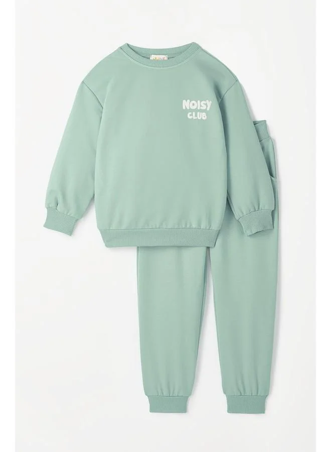 JUNE June Boy Embossed Slogan Printed Tracksuit Set Light Green