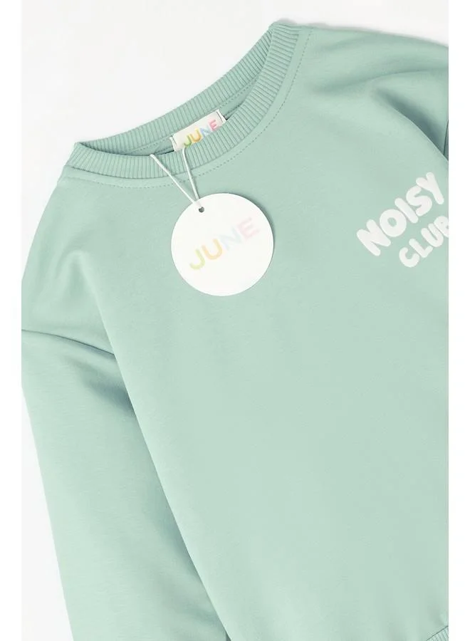 JUNE June Boy Embossed Slogan Printed Tracksuit Set Light Green
