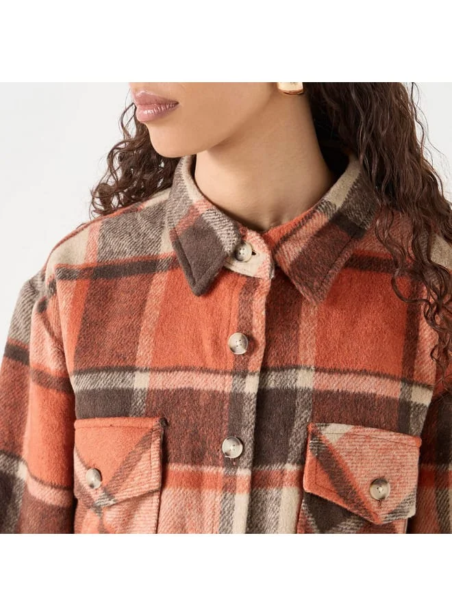 Lee Cooper Lee Cooper Checked Shacket with Long Sleeves and Pockets