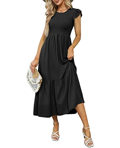 OFEEFAN Women's Casual Dresses Ruffle Sleeve Smocked Maxi Dress Church Dress Black S - Image 5