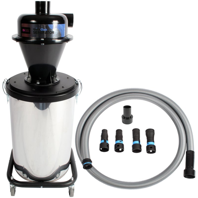 Cen-Tec Systems CenTec Systems Quick Click Dust Separator with 10 Gallon Stainless Steel Recovery Bin and 16 Ft Hose for Home and Shop Vacuums with Expanded MultiBrand Power Tool Adapter Set 