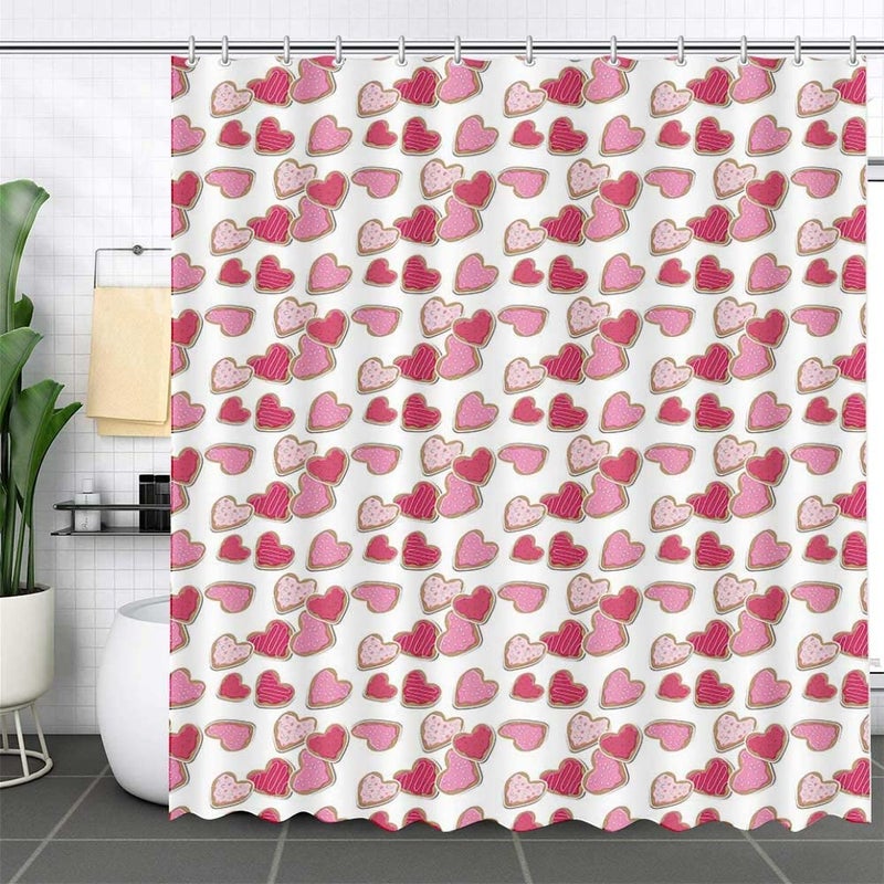 MEHOFOND Sweet Donut Pink Girl Shower Curtain Bathroom Decorations Donut Grow up Confetti Sprinkle Shower Curtain Set with 12 Hooks 72x72in