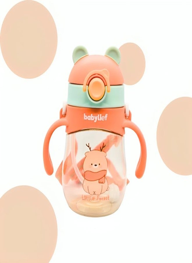 Babylief™ Soft Straw for 360° Drinking Sippy Water Bottle with Handles and Straps, Cartoon Animal Design (Peachy Orange) - Image 2