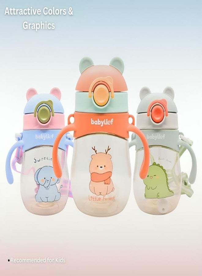 Babylief™ Soft Straw for 360° Drinking Sippy Water Bottle with Handles and Straps, Cartoon Animal Design (Peachy Orange) - Image 3