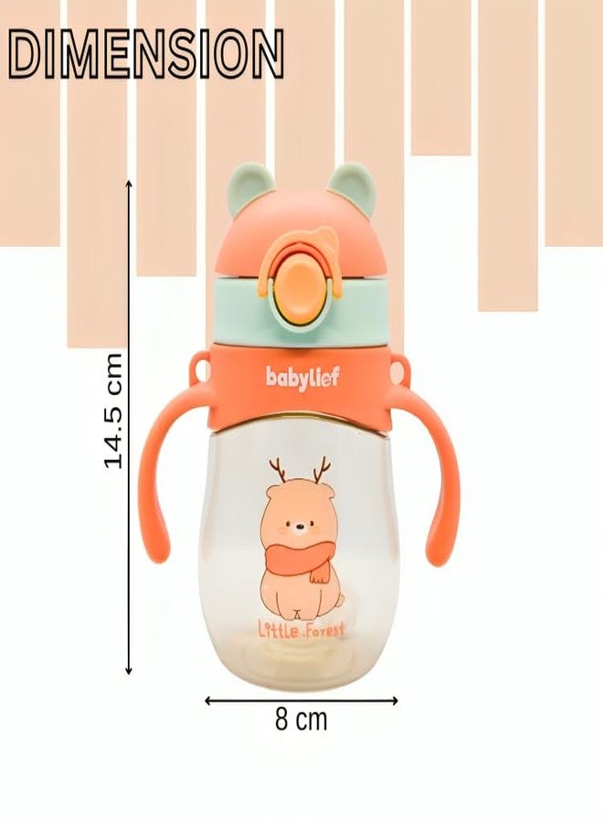 Babylief™ Soft Straw for 360° Drinking Sippy Water Bottle with Handles and Straps, Cartoon Animal Design (Peachy Orange) - Image 4