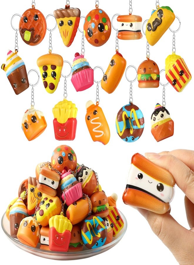 Motionchic 16 Pcs Squeeze toy Small Foam Squishies Hamburger Popcorn Taco Ice Cream Pizza Smore Kawaii Food Cute Squeeze Squishy Keychain Valentine Day Birthday Party Favors - Image 1