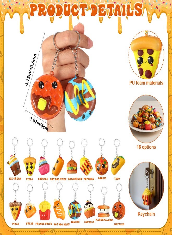 Motionchic 16 Pcs Squeeze toy Small Foam Squishies Hamburger Popcorn Taco Ice Cream Pizza Smore Kawaii Food Cute Squeeze Squishy Keychain Valentine Day Birthday Party Favors - Image 2