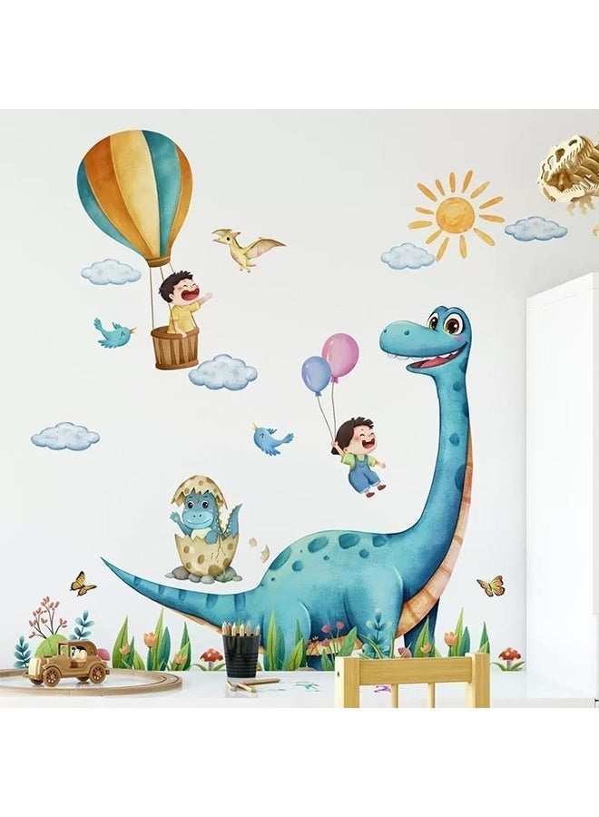Dinosaur Hot Air Balloon Wall Stickers for Kids Room, Removable Waterproof PVC Cartoon Long Neck Dino Wall Decals, Decorative Wall Art Mural for Boys Bedroom Nursery Playroom - Image 1