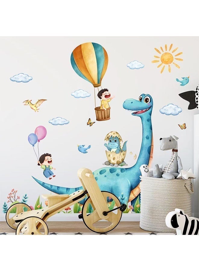 Dinosaur Hot Air Balloon Wall Stickers for Kids Room, Removable Waterproof PVC Cartoon Long Neck Dino Wall Decals, Decorative Wall Art Mural for Boys Bedroom Nursery Playroom - Image 3