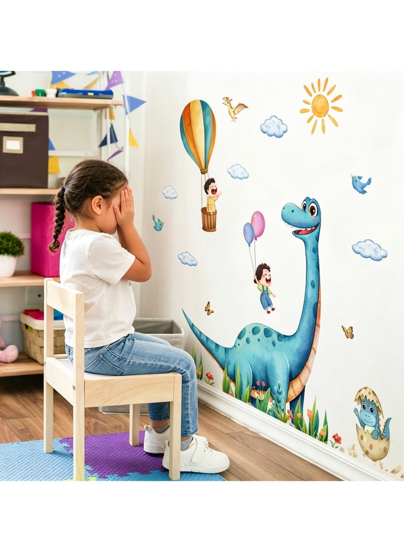 Dinosaur Hot Air Balloon Wall Stickers for Kids Room, Removable Waterproof PVC Cartoon Long Neck Dino Wall Decals, Decorative Wall Art Mural for Boys Bedroom Nursery Playroom - Image 2