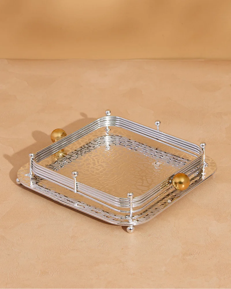 REDTAG Silver Square Metal Serving Tray – Medium