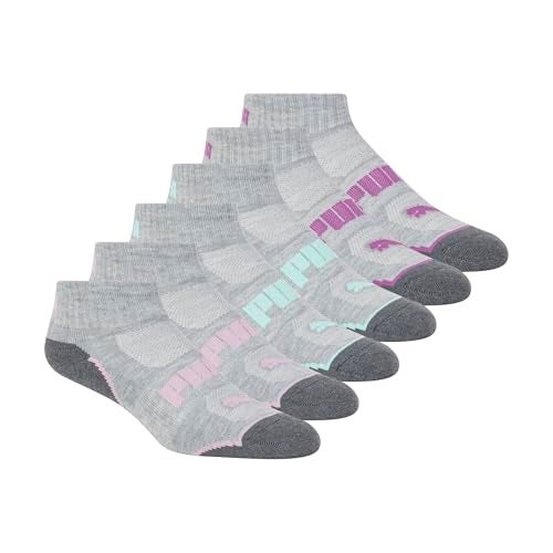 PUMA womens 6 Pack Quarter Crew Running Socks, Grey/Purple/Blue, 9 11 US - Image 1