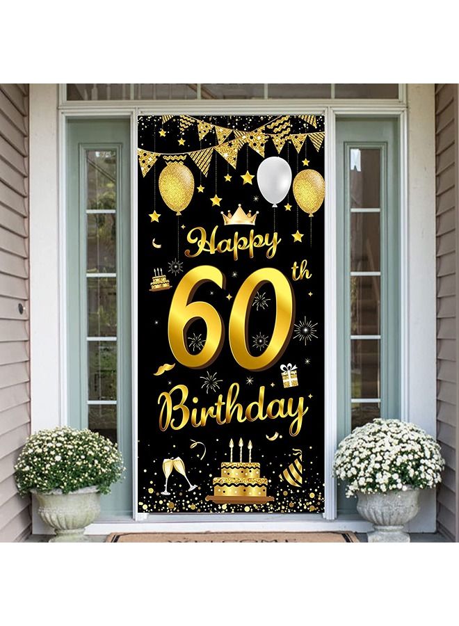 UP TO DATE 60th Birthday Banner Backdrop Birthday Party Decorations Door Sign 60th Birthday Party Decor Backdrop Banner Black Gold Print Up - Image 1